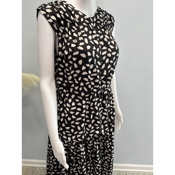 Black & White Abstract Print Sleeveless Maxi Dress Lined Small Tie Back NWT - Picture 3 of 10